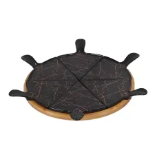 Блюдо для пиццы фарфоровое на вращающейся подставке, черный мрамор