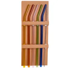 Набор стеклянных соломинок 19,5 см 5 штук + щеточка, разные цвета