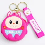 Кошелек-брелок Лабубу силиконовый на молнии 7,5*7*2,5 см, малиновый