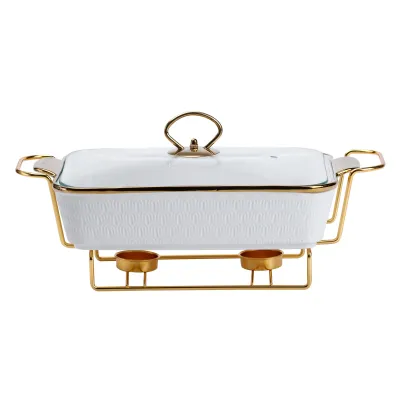 Мармітниця порцелянова 1.5 л прямокутна на металевій підставці, білий