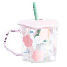 Чашка детская с принтом и крышкой с ложкой, розовый