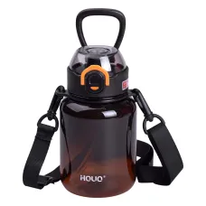 Бутылка для напитков с ремешком и трубочкой 700 мл, черный