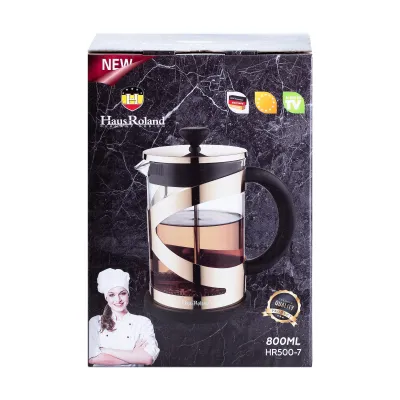 Френч-пресс чайник стеклянный Haus Roland 800 мл с фильтром, золото Френч-пресс чайник стеклянный Haus Roland 800 мл с фильтром, золото