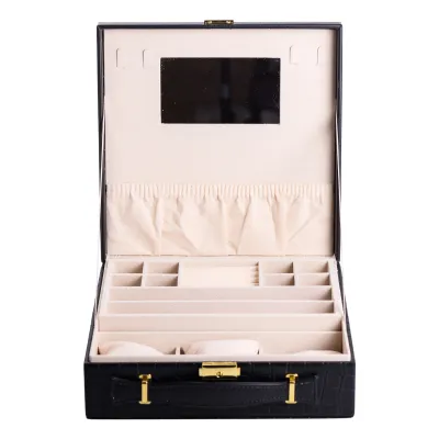 Кейс-органайзер для украшений с защелкой 26х26х9 см из экокожи, черный