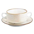 Бульонница фарфоровая 300 мл с блюдцем в стиле ретро, белый