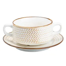 Бульонница фарфоровая 300 мл с блюдцем в стиле ретро, белый