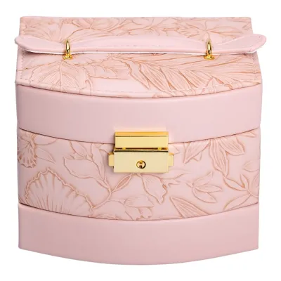 Кейс-скринька для прикрас із замком 15,5х11,5х11,5 см із екошкіри, рожевий Кейс-скринька для прикрас із замком 15,5х11,5х11,5 см із екошкіри, рожевий