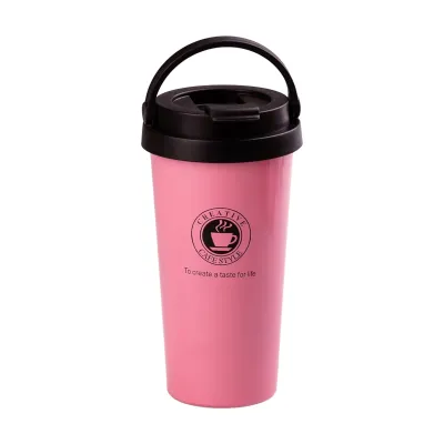 Термокружка Creative Cafe Style 500 мл с ручкой, розовый