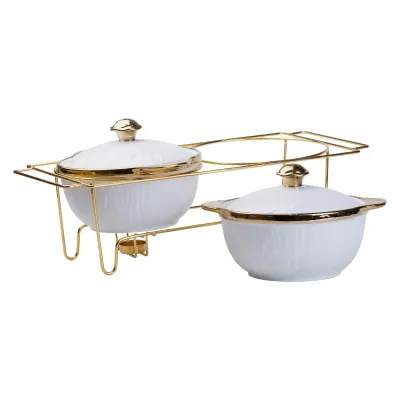 Мармитница фарфоровая на 2 секции по 1,5 л, золото Мармитница фарфоровая на 2 секции по 1,5 л, золото