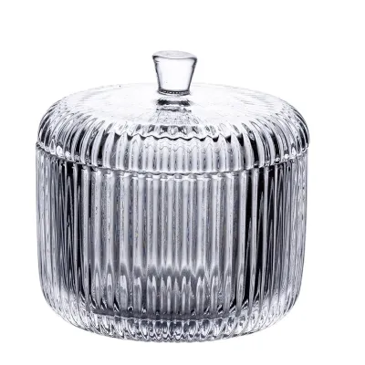 Цукерниця склянна вінтажна зі скляною кришкою