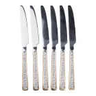 Набір столових ножів 6 штук з фактурою, хром із золотом