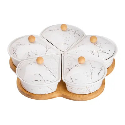 Менажниця порцелянова 5 секцій на поворотній підставці