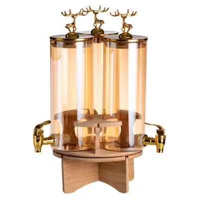 Диспенсер для напоїв потрійний 5,5 л на бамбуковій підставці Диспенсер для напоїв потрійний 5,5 л на бамбуковій підставці