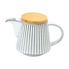 Чайник заварочный фарфоровый с бамбуковой крышкой 850 мл, белый