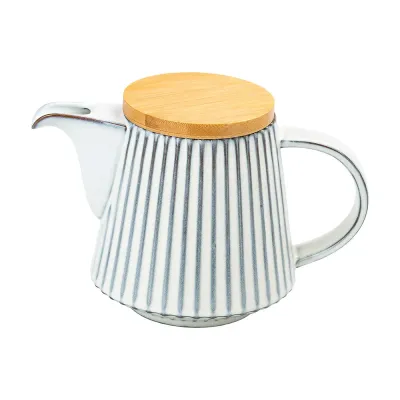 Чайник заварочный фарфоровый с бамбуковой крышкой 850 мл, белый