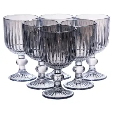 Набор бокалов для вина 6 штук по 220 мл на ножке ребристые, голубой