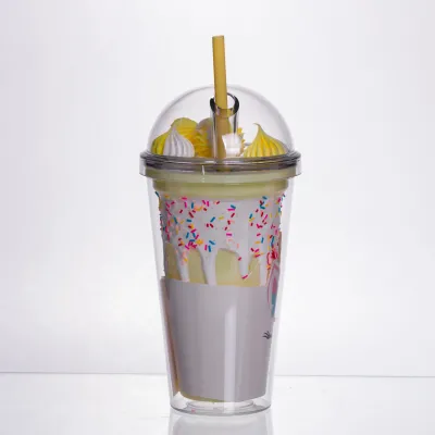 Склянка багаторазова Єдиноріг з кришкою та трубочкою, жовтий Склянка багаторазова Єдиноріг з кришкою та трубочкою, жовтий