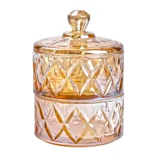 Конфетница двухуровневая с крышкой стеклянная под хрусталь, коричневый