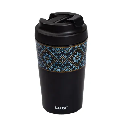 Термочашка Вишиванка 380 мл з кришкою на защіпці, чорний