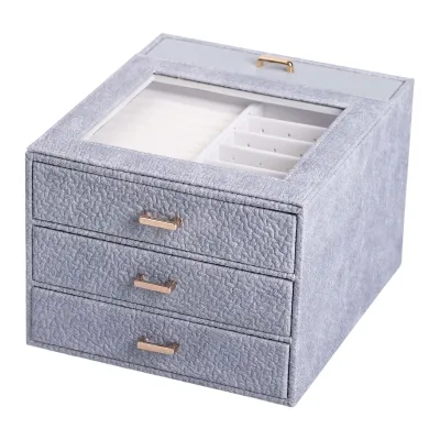 Скринька-комод для прикрас 23х20х15 см із екошкіри, сірий Скринька-комод для прикрас 23х20х15 см із екошкіри, сірий