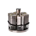 Набор емкостей для специй на подставке 6 баночек по 120 мл, хром с золотом Набор емкостей для специй на подставке 6 баночек по 120 мл, хром с золотом