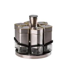 Набор емкостей для специй на подставке 6 баночек по 120 мл, хром с золотом